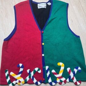 Vintage 1998 Marisa Christina Christmas Sweater Vest XL 3D Candy Cane